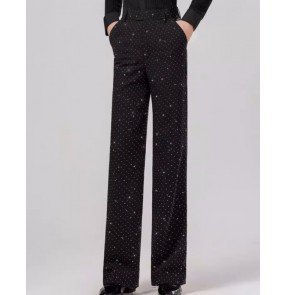 Men's glitter rhinestones competition ballroom latin dance pants modern dancing flamenco waltz tango long bling trousers for youth